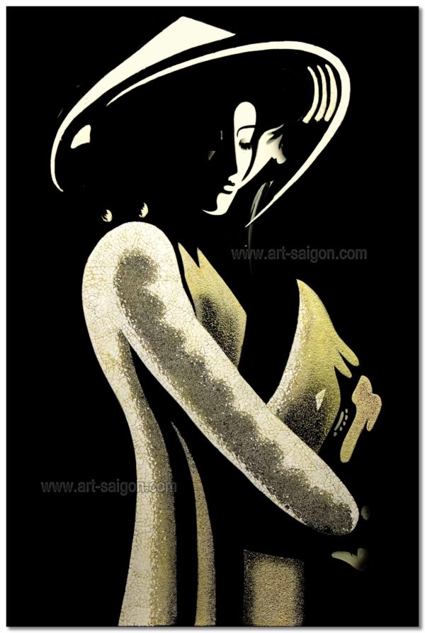 Tableau en Bois Laqué, Fabriqué à la main, Motif Étudiante Vietnamienne. Peinture et Panneau Murale du Vietnam. Décoration et Artisanat Asiatique | Article vendu par la Boutique Art-Saigon.com
