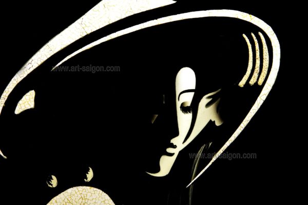 Tableau en Bois Laqué, Fabriqué à la main, Motif Étudiante Vietnamienne. Peinture et Panneau Murale du Vietnam. Décoration et Artisanat Asiatique | Article vendu par la Boutique Art-Saigon.com