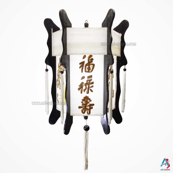 Lampion en Bois et Soie Blanc Brodé H40cm - Lanterne du Vietnam (réf. LSB-40B-B) – Image 3