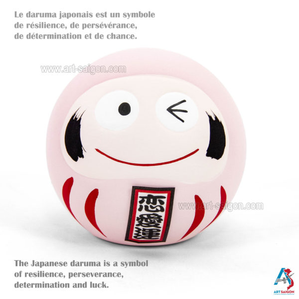 Daruma Japonais Rose, Fabriqué au Japon. Statuette Porte-Bonheur | Décoration et Artisanat Asiatique - Article vendu par la Boutique Art-Saigon.com
