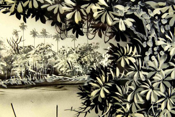 Tableau en Bois Laqué Peint, Campagne du Vietnam, Fabriqué à la main. Peinture et Panneau Murale du Vietnam. Décoration et Artisanat Asiatique | Article vendu par la Boutique Art-Saigon.com
