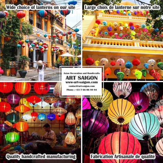 Lampion Asiatique en Soie de la ville de Hoi An au Vietnam, Lanterne Traditionnel en Tissu, Bambou et Bois | Décoration et Artisanat Asiatique - Article vendu par la Boutique Art-saigon.com