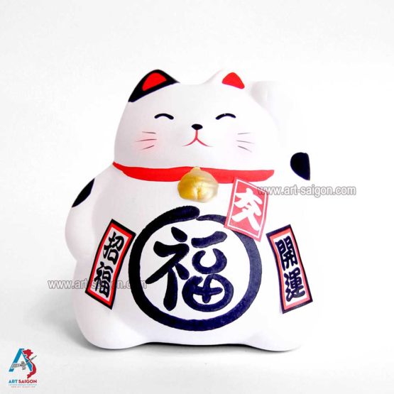 Maneki Neko Blanc, Tirelire, Fabriqué au Japon. Lucky Cat, Chat Porte Bonheur Japonais | Décoration et Artisanat Asiatique - Article vendu par la Boutique Art-Saigon.com