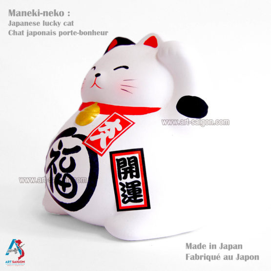 Maneki Neko Blanc, Tirelire, Fabriqué au Japon. Lucky Cat, Chat Porte Bonheur Japonais | Décoration et Artisanat Asiatique - Article vendu par la Boutique Art-Saigon.com