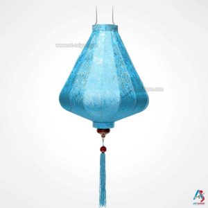 Lampion Asiatique en Soie Bleu Clair de la ville de Hoi An au Vietnam, Lanterne Traditionnel en Tissu, Bambou et Bois | Décoration et Artisanat Asiatique - Article vendu par la Boutique Art-saigon.com