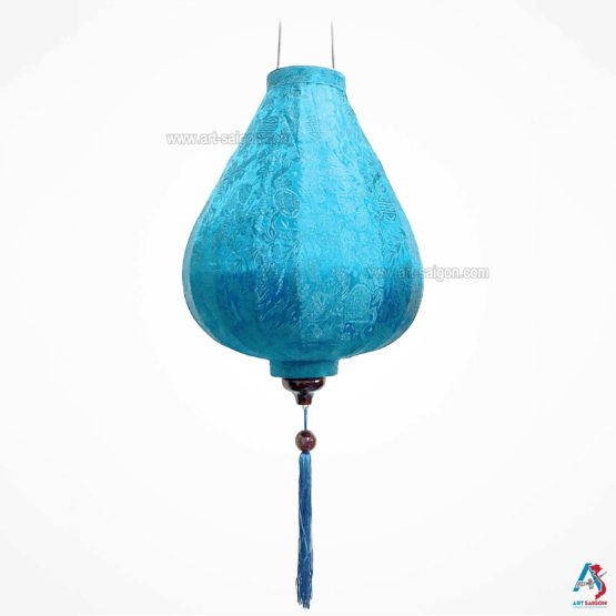 Lampion Asiatique en Soie Bleu Clair de la ville de Hoi An au Vietnam, Lanterne Traditionnel en Tissu, Bambou et Bois | Décoration et Artisanat Asiatique - Article vendu par la Boutique Art-saigon.com