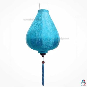 Lampion Asiatique en Soie Bleu Turquoise de la ville de Hoi An au Vietnam, Lanterne Traditionnel en Tissu, Bambou et Bois | Décoration et Artisanat Asiatique - Article vendu par la Boutique Art-saigon.com