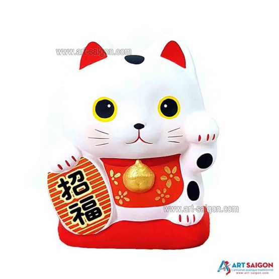 Maneki Neko Blanc, Tirelire, Fabriqué au Japon. Lucky Cat, Chat Porte Bonheur Japonais | Décoration et Artisanat Asiatique - Article vendu par la Boutique Art-Saigon.com