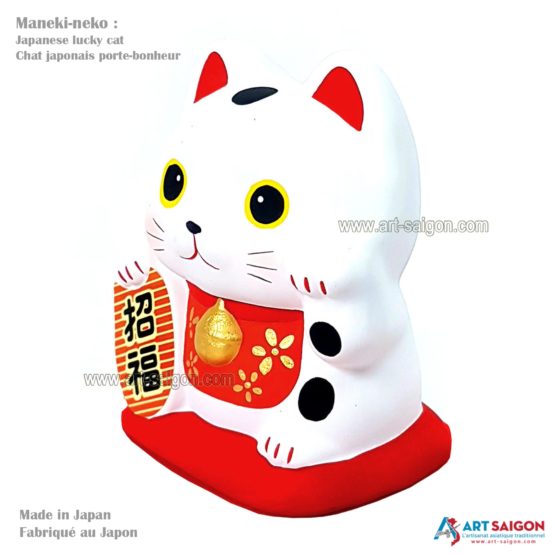 Maneki Neko Blanc, Tirelire, Fabriqué au Japon. Lucky Cat, Chat Porte Bonheur Japonais | Décoration et Artisanat Asiatique - Article vendu par la Boutique Art-Saigon.com