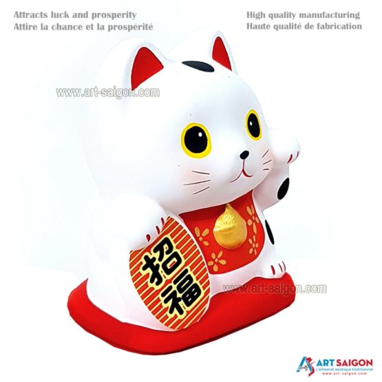 Maneki Neko Blanc, Tirelire, Fabriqué au Japon. Lucky Cat, Chat Porte Bonheur Japonais | Décoration et Artisanat Asiatique - Article vendu par la Boutique Art-Saigon.com