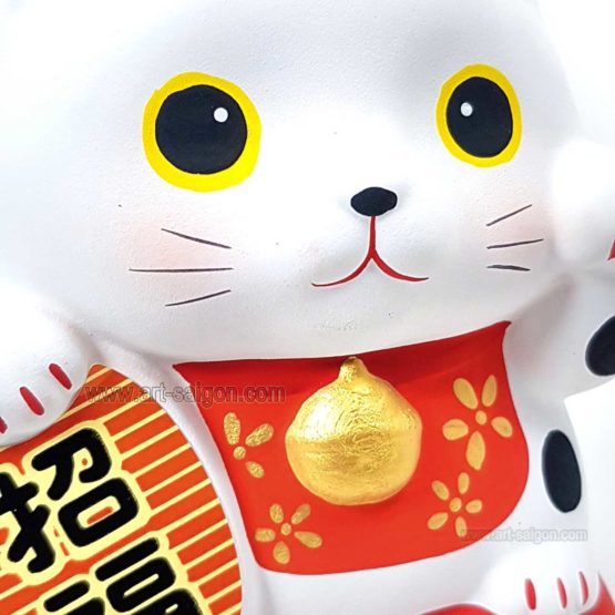 Maneki Neko Blanc, Tirelire, Fabriqué au Japon. Lucky Cat, Chat Porte Bonheur Japonais | Décoration et Artisanat Asiatique - Article vendu par la Boutique Art-Saigon.com