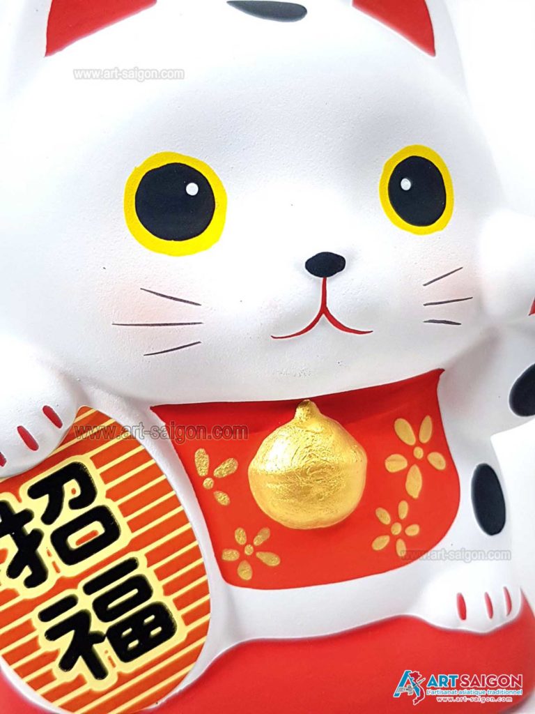 Maneki Neko Blanc, Tirelire, Fabriqué au Japon. Lucky Cat, Chat Porte Bonheur Japonais | Décoration et Artisanat Asiatique - Article vendu par la Boutique Art-Saigon.com
