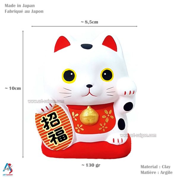 Maneki Neko Blanc, Tirelire en Argile, Chat Japonais Porte-Bonheur (Hauteur 10cm) (réf. S13-162556) – Image 7