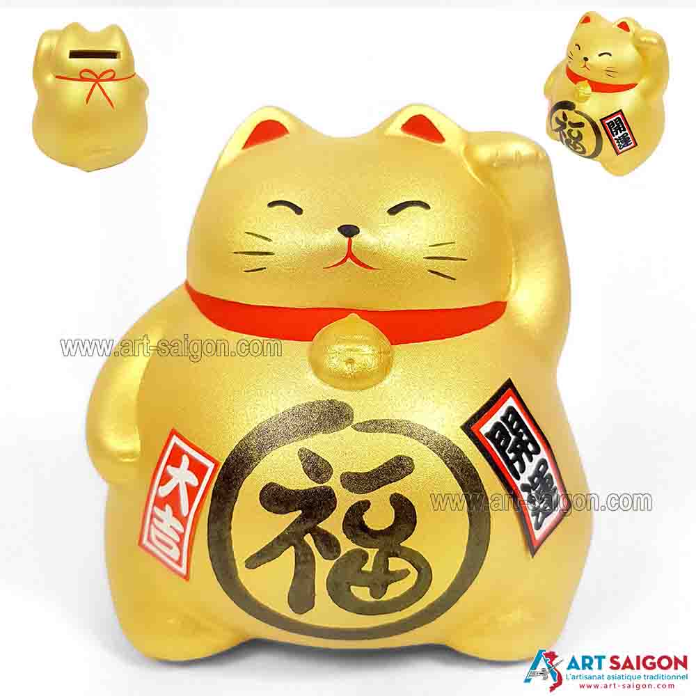 Statuette Maneki Neko En Céramique Blanc - Chat Porte-Bonheur Japonais 6,5 Cm - Chance, Prospérité - Fabriqué Au Japon