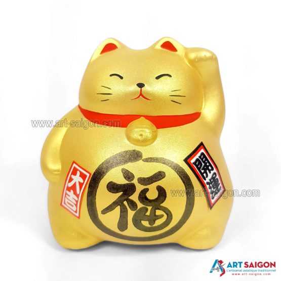 Maneki Neko Doré, Tirelire, Fabriqué au Japon. Lucky Cat, Chat Porte Bonheur Japonais | Décoration et Artisanat Asiatique - Article vendu par la Boutique Art-Saigon.com