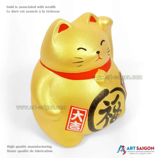 Maneki Neko Doré, Tirelire, Fabriqué au Japon. Lucky Cat, Chat Porte Bonheur Japonais | Décoration et Artisanat Asiatique - Article vendu par la Boutique Art-Saigon.com