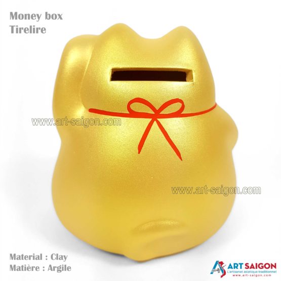 Maneki Neko Doré, Tirelire, Fabriqué au Japon. Lucky Cat, Chat Porte Bonheur Japonais | Décoration et Artisanat Asiatique - Article vendu par la Boutique Art-Saigon.com