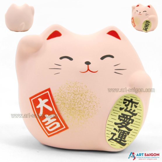 Maneki Neko Rose, Fabriqué au Japon. Lucky Cat, Chat Porte Bonheur Japonais | Décoration et Artisanat Asiatique - Article vendu par la Boutique Art-Saigon.com