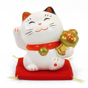 Maneki Neko en Céramique Blanc, Fabriqué au Japon. Chat Porte Bonheur Japonais | Décoration et Artisanat Asiatique - Article vendu par la Boutique Art-Saigon.com