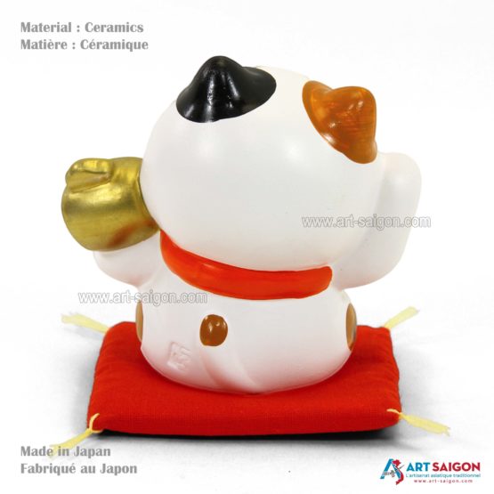 Maneki Neko en Céramique Blanc, Fabriqué au Japon. Chat Porte Bonheur Japonais | Décoration et Artisanat Asiatique - Article vendu par la Boutique Art-Saigon.com