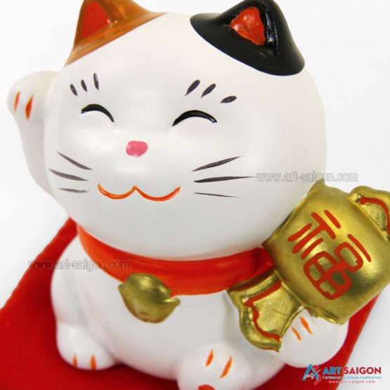 Maneki Neko en Céramique Blanc, Fabriqué au Japon. Chat Porte Bonheur Japonais | Décoration et Artisanat Asiatique - Article vendu par la Boutique Art-Saigon.com