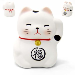 Maneki Neko Blanc, Fabriqué au Japon. Lucky Cat, Chat Porte Bonheur Japonais | Décoration et Artisanat Asiatique - Article vendu par la Boutique Art-Saigon.com