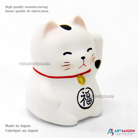 Maneki Neko Blanc, Fabriqué au Japon. Lucky Cat, Chat Porte Bonheur Japonais | Décoration et Artisanat Asiatique - Article vendu par la Boutique Art-Saigon.com