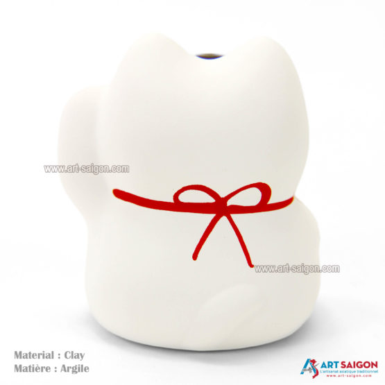 Maneki Neko Blanc, Fabriqué au Japon. Lucky Cat, Chat Porte Bonheur Japonais | Décoration et Artisanat Asiatique - Article vendu par la Boutique Art-Saigon.com