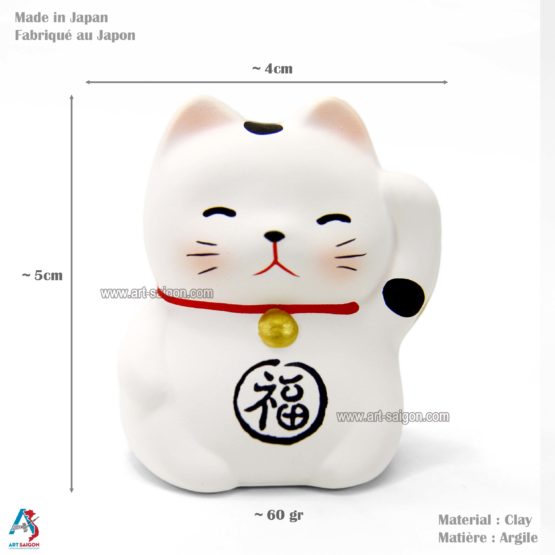 Maneki Neko Blanc, Fabriqué au Japon. Lucky Cat, Chat Porte Bonheur Japonais | Décoration et Artisanat Asiatique - Article vendu par la Boutique Art-Saigon.com