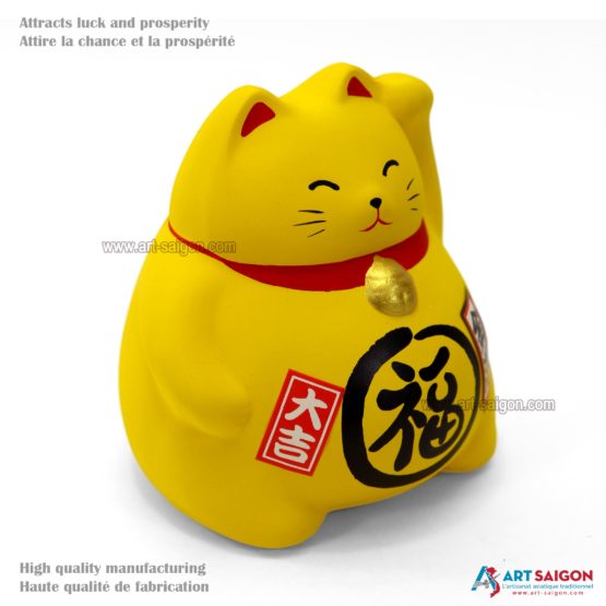 Maneki Neko Jaune, Tirelire, Fabriqué au Japon. Lucky Cat, Chat Porte Bonheur Japonais | Décoration et Artisanat Asiatique - Article vendu par la Boutique Art-Saigon.com