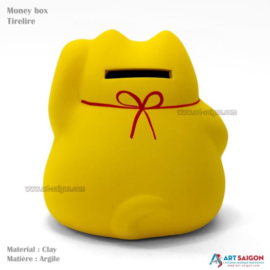 Maneki Neko Jaune, Tirelire, Fabriqué au Japon. Lucky Cat, Chat Porte Bonheur Japonais | Décoration et Artisanat Asiatique - Article vendu par la Boutique Art-Saigon.com