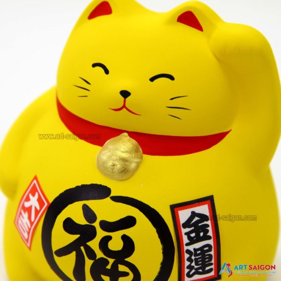 Maneki Neko Jaune, Tirelire, Fabriqué au Japon. Lucky Cat, Chat Porte Bonheur Japonais | Décoration et Artisanat Asiatique - Article vendu par la Boutique Art-Saigon.com