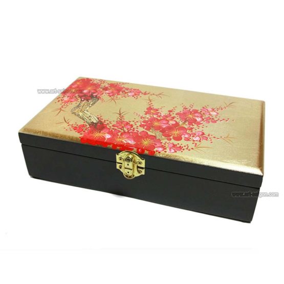 Boite Bijoux en Bois Laqué et Coquille d’œuf, Motif Fleur de Cerisier. Décoration et Artisanat du Vietnam. Article vendu par la Boutique Art-saigon.com
