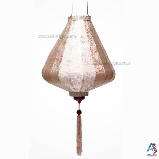 Lampion Asiatique en Soie Champagne Rosé de la ville de Hoi An au Vietnam, Lanterne Traditionnel en Tissu, Bambou et Bois | Décoration et Artisanat Asiatique - Article vendu par la Boutique Art-saigon.com