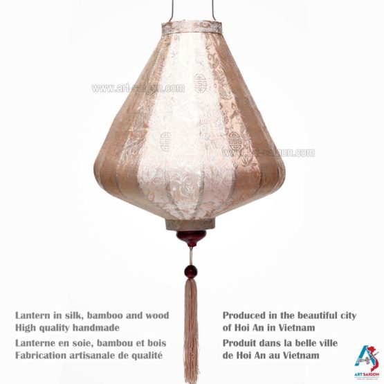 Lampion Asiatique en Soie Champagne Rosé de la ville de Hoi An au Vietnam, Lanterne Traditionnel en Tissu, Bambou et Bois | Décoration et Artisanat Asiatique - Article vendu par la Boutique Art-saigon.com