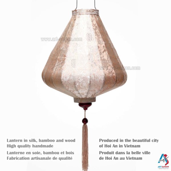 Lampion Asiatique en Soie Champagne Rosé de la ville de Hoi An au Vietnam, Lanterne Traditionnel en Tissu, Bambou et Bois | Décoration et Artisanat Asiatique - Article vendu par la Boutique Art-saigon.com