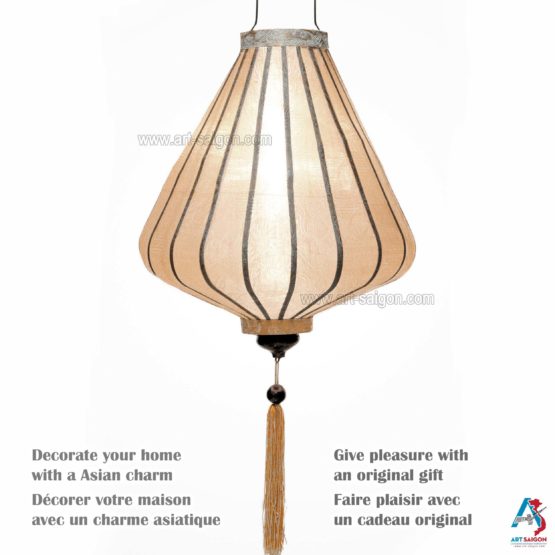 Lampion Asiatique en Soie Champagne Rosé de la ville de Hoi An au Vietnam, Lanterne Traditionnel en Tissu, Bambou et Bois | Décoration et Artisanat Asiatique - Article vendu par la Boutique Art-saigon.com