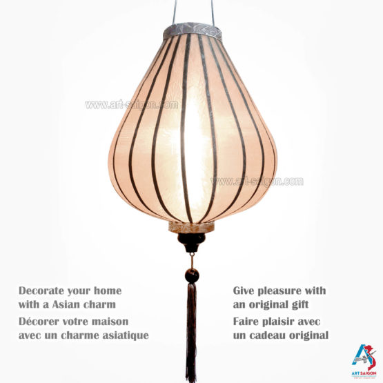 Lampion Asiatique en Soie Champagne Rosé de la ville de Hoi An au Vietnam, Lanterne Traditionnel en Tissu, Bambou et Bois | Décoration et Artisanat Asiatique - Article vendu par la Boutique Art-saigon.com