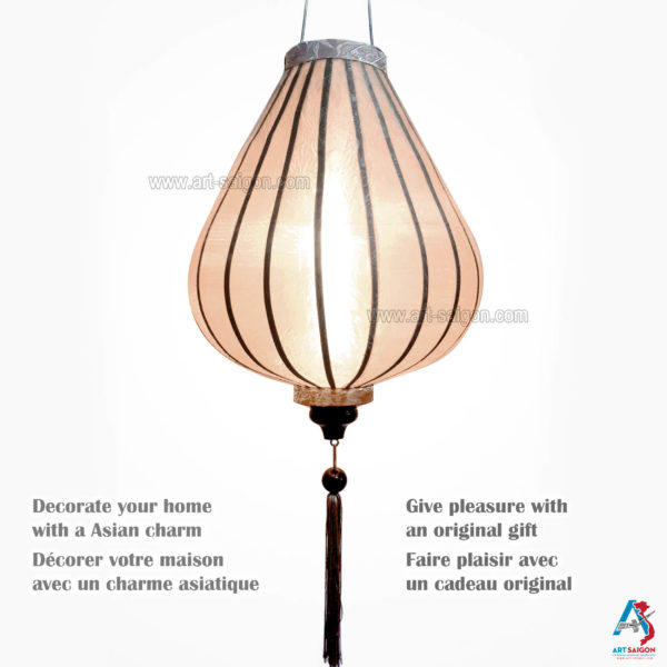 Lampion Asiatique en Soie Champagne Rosé de la ville de Hoi An au Vietnam, Lanterne Traditionnel en Tissu, Bambou et Bois | Décoration et Artisanat Asiatique - Article vendu par la Boutique Art-saigon.com