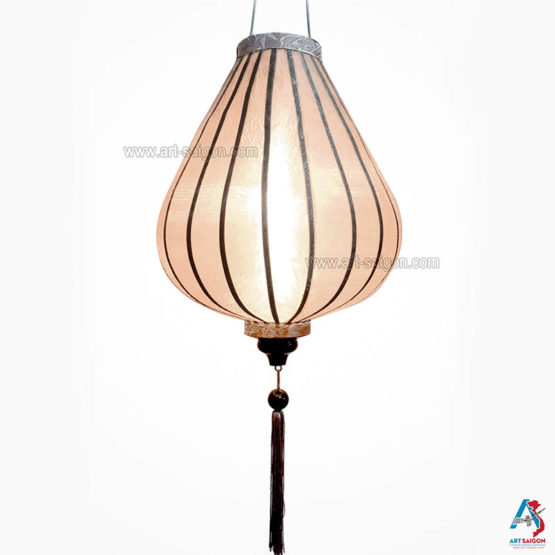 Lampion Asiatique en Soie Champagne Rosé de la ville de Hoi An au Vietnam, Lanterne Traditionnel en Tissu, Bambou et Bois | Décoration et Artisanat Asiatique - Article vendu par la Boutique Art-saigon.com
