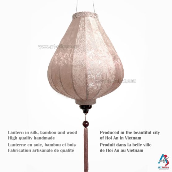 Lampion Asiatique en Soie Champagne Rosé de la ville de Hoi An au Vietnam, Lanterne Traditionnel en Tissu, Bambou et Bois | Décoration et Artisanat Asiatique - Article vendu par la Boutique Art-saigon.com