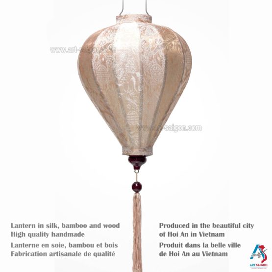 Lampion Asiatique en Soie Champagne Rosé de la ville de Hoi An au Vietnam, Lanterne Traditionnel en Tissu, Bambou et Bois | Décoration et Artisanat Asiatique - Article vendu par la Boutique Art-saigon.com