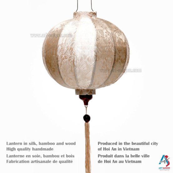 Lampion Asiatique en Soie Champagne Rosé de la ville de Hoi An au Vietnam, Lanterne Traditionnel en Tissu, Bambou et Bois | Décoration et Artisanat Asiatique - Article vendu par la Boutique Art-saigon.com