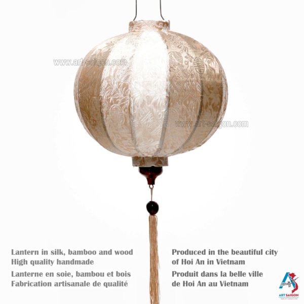 Lampion Asiatique en Soie Champagne Rosé de la ville de Hoi An au Vietnam, Lanterne Traditionnel en Tissu, Bambou et Bois | Décoration et Artisanat Asiatique - Article vendu par la Boutique Art-saigon.com