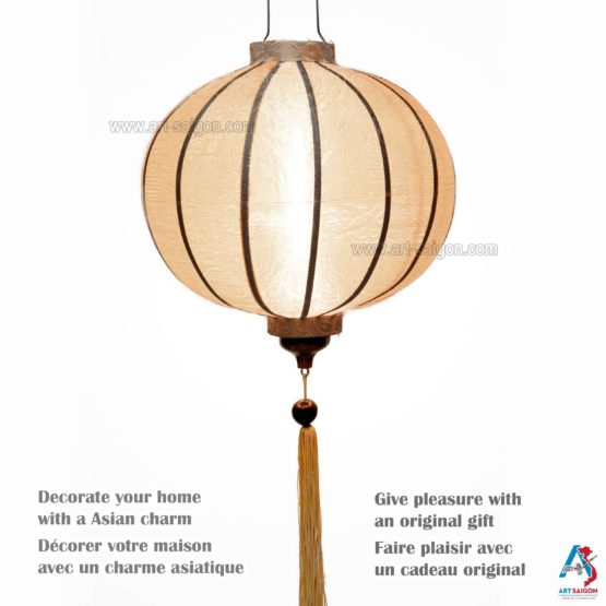 Lampion Asiatique en Soie Champagne Rosé de la ville de Hoi An au Vietnam, Lanterne Traditionnel en Tissu, Bambou et Bois | Décoration et Artisanat Asiatique - Article vendu par la Boutique Art-saigon.com