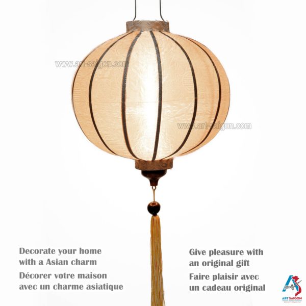 Lampion Asiatique en Soie Champagne Rosé de la ville de Hoi An au Vietnam, Lanterne Traditionnel en Tissu, Bambou et Bois | Décoration et Artisanat Asiatique - Article vendu par la Boutique Art-saigon.com