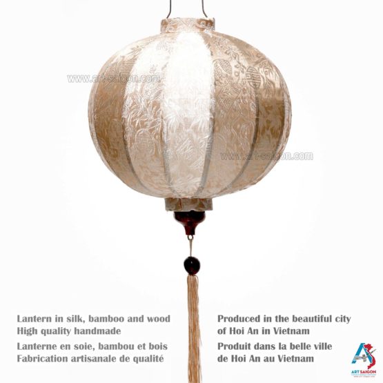 Lampion Asiatique en Soie Champagne Rosé de la ville de Hoi An au Vietnam, Lanterne Traditionnel en Tissu, Bambou et Bois | Décoration et Artisanat Asiatique - Article vendu par la Boutique Art-saigon.com