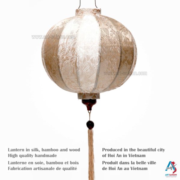 Lampion Asiatique en Soie Champagne Rosé de la ville de Hoi An au Vietnam, Lanterne Traditionnel en Tissu, Bambou et Bois | Décoration et Artisanat Asiatique - Article vendu par la Boutique Art-saigon.com