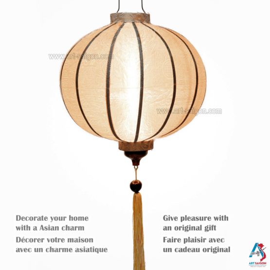 Lampion Asiatique en Soie Champagne Rosé de la ville de Hoi An au Vietnam, Lanterne Traditionnel en Tissu, Bambou et Bois | Décoration et Artisanat Asiatique - Article vendu par la Boutique Art-saigon.com