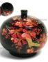 Boite Ronde en Bois Laqué Noir, Motif Fleurs de Cerisier Rouges. Décoration et Artisanat du Vietnam. Article vendu par la Boutique Art-saigon.com